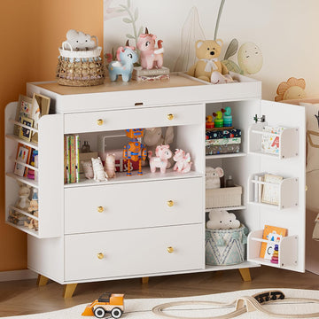 Nursery Dresser with Baby Changing Table, Modern Diaper Changing Station,Dresser with 3 Drawers & Shelves, Storage
