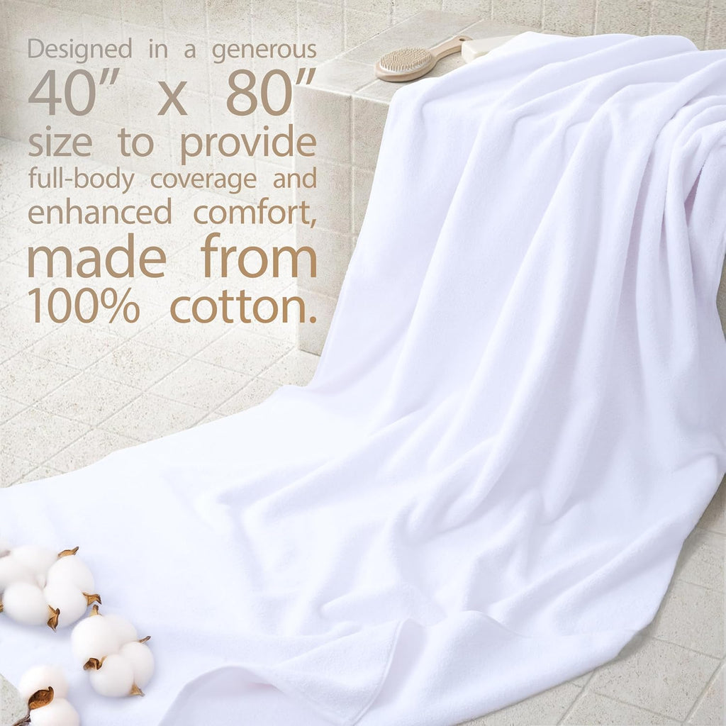 100% Cotton Turkish Towel, Soft Absorbent Quick Dry, 40x80 Oversized Bath Sheet Towel, Snow White