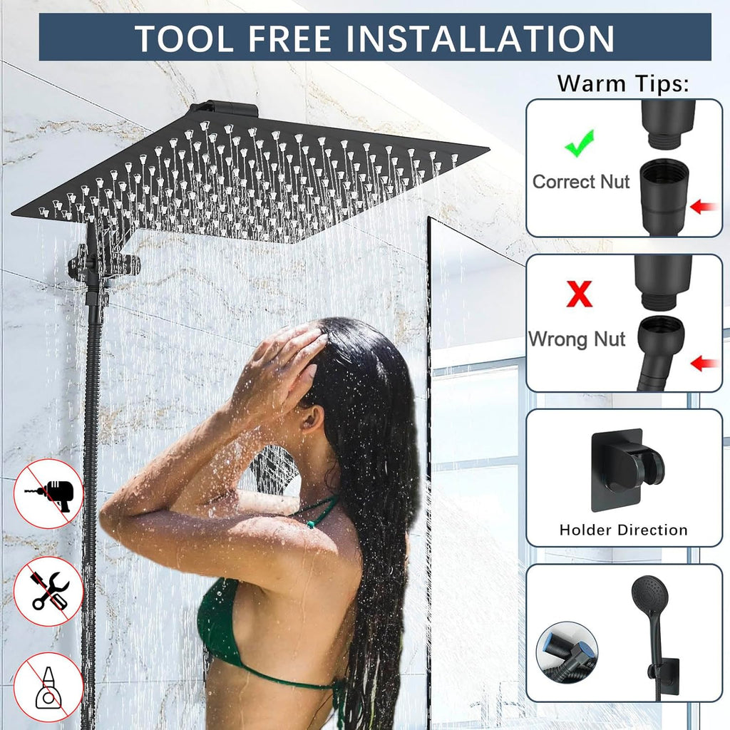 AlenArt 10 inch Rainfall Shower Head Stainless Steel Black