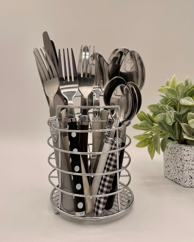 Eclectic Black & White Mix & Match Stainless Steel Flatware Collection, Set of 16