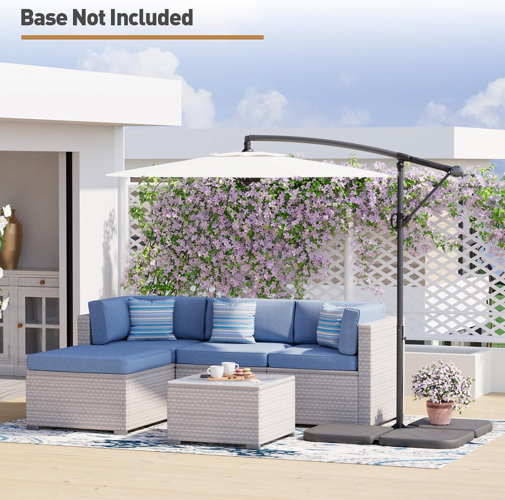 Offset Patio Umbrella, Cantilever Hanging Outdoor Umbrella w/360-degree Rotation, Handy Crank, UV/Waterproof Canopy - Wh