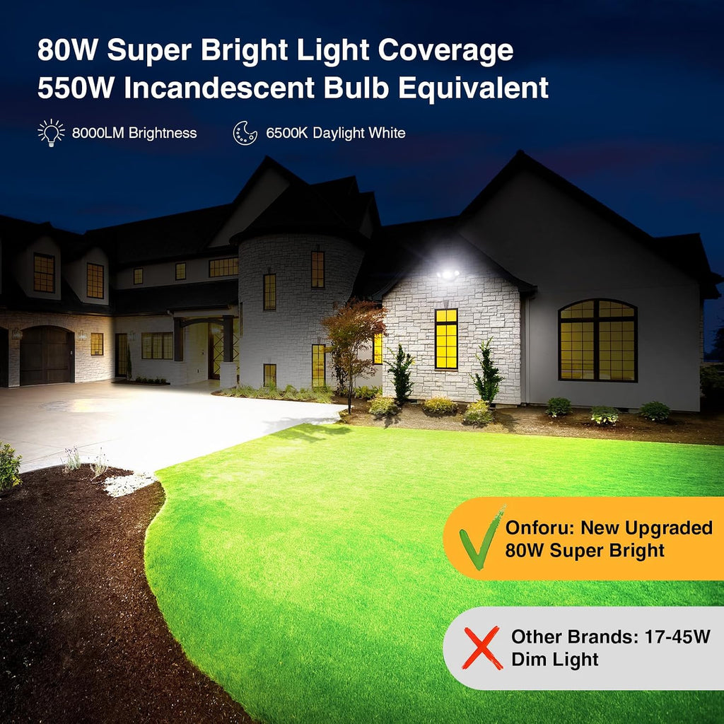 80W Dusk to Dawn Outdoor Lighting,8000LM Black Flood Lights Outdoor,IP65 Waterproof Exterior Security LED Light,3