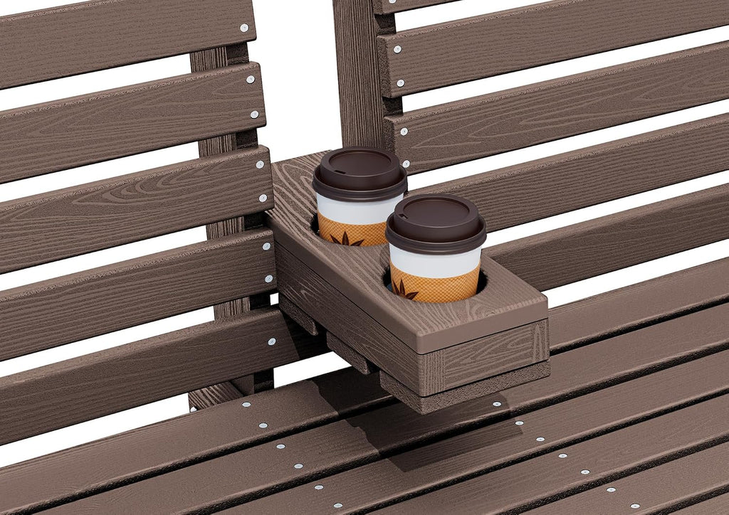 Outdoor Hanging Porch Swing, Waterproof Swing with Cup Holders for Courtyard & Garden, 660LBS Weight Capacity, White