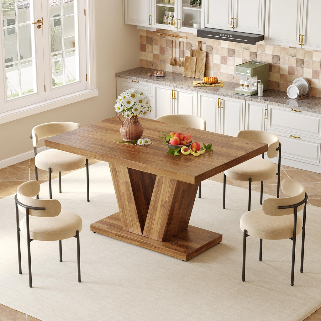 47 Inches Dining Table for 4, Modern Dining Room Tables, Brown Rectangle Kitchen Table with V-Shaped Pedestal, Wooden