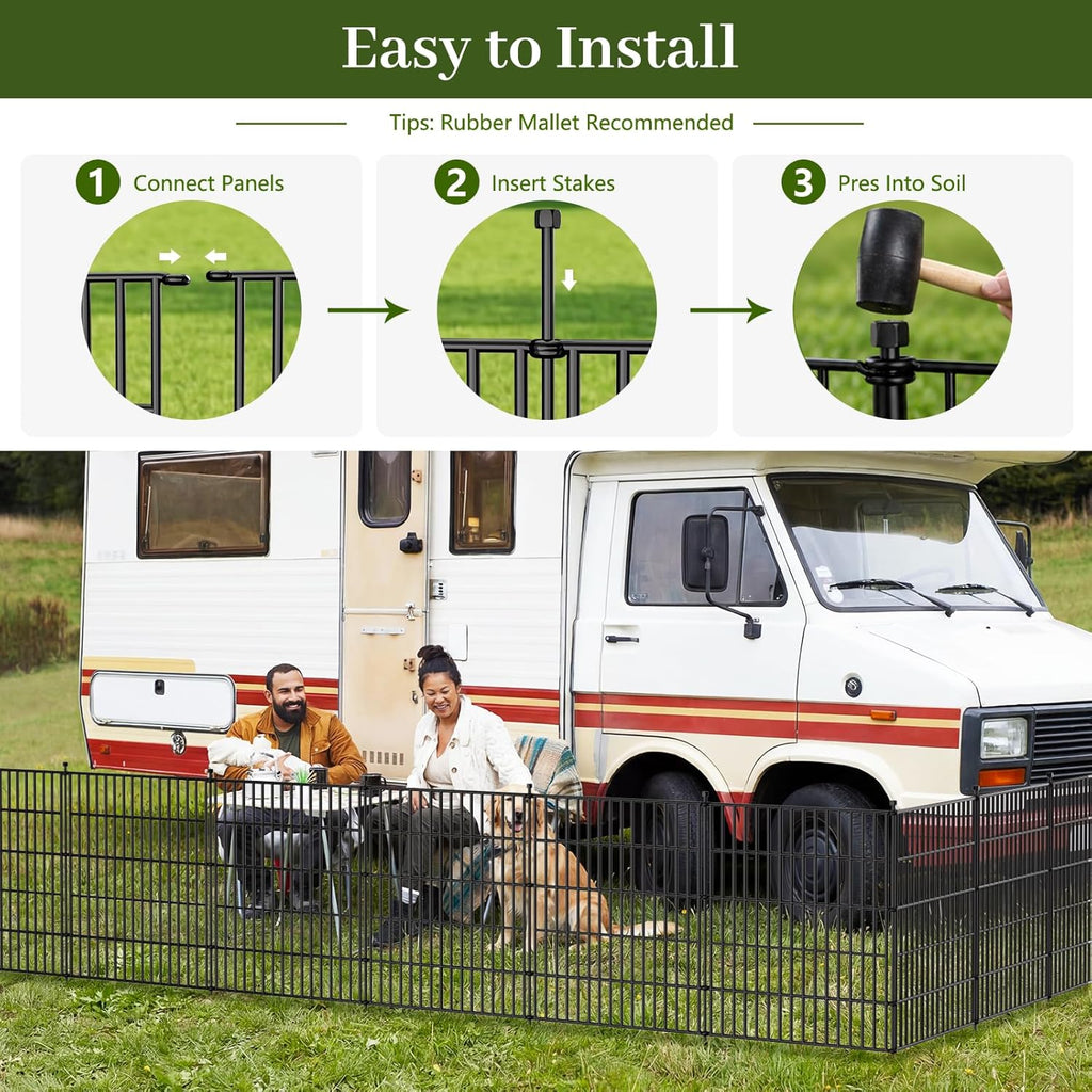 No-Dig Decorative Outdoor Garden Fence for Yard, Animal Barrier Fencing for Dog | Rustproof Metal Temporary Fence for (5 Panels)