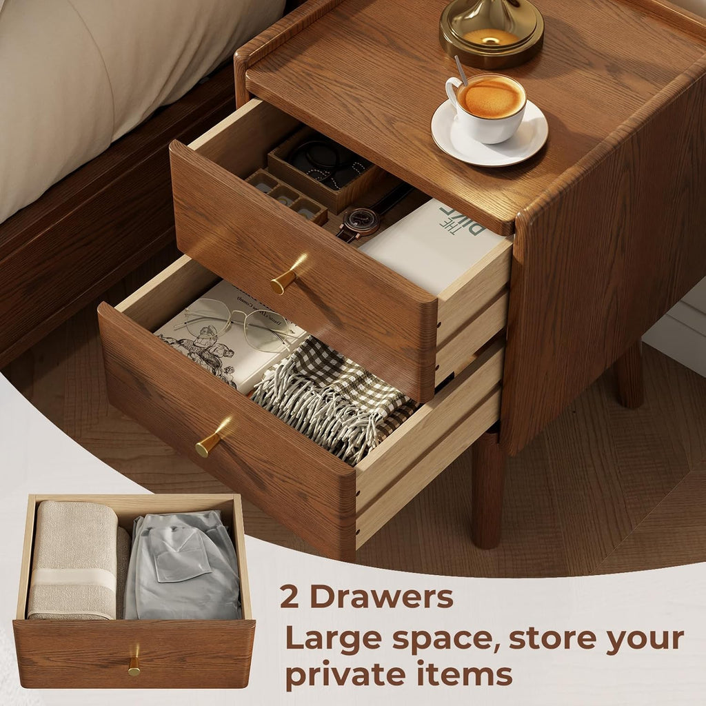 Walnut Nightstand, Solid Wood Nightstand, Modern Night Stand with Drawers, Wood Night Stand, End Table with Storage