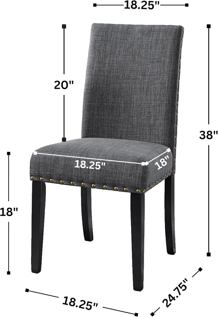 Gray Fabric Dining Chairs with Nailhead Trim, Pack of 2