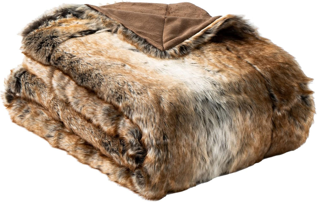 Luxury Brown Faux Fur Blanket Thick Warm Elegant Cozy Fuzzy Throw, 50"x60"
