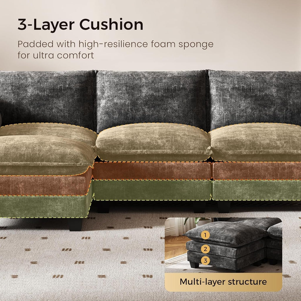 120" Modular Sectional Sofa for Living Room, U-Shaped 6 Seater Convertible L-Shaped Cloud Couch with Ottoman