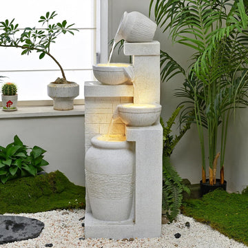 44" Outdoor Fountains and Waterfalls LED - Patio Water Fountains Outdoor for Outdoor Gardens Backyards Lawns Balconies