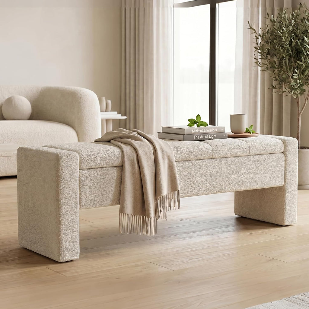 Storage Bench, 46' Bed Upholstered Storage Ottoman Bench, Beige | Versatile Storage Solution, Skin‐Friendly Comfort