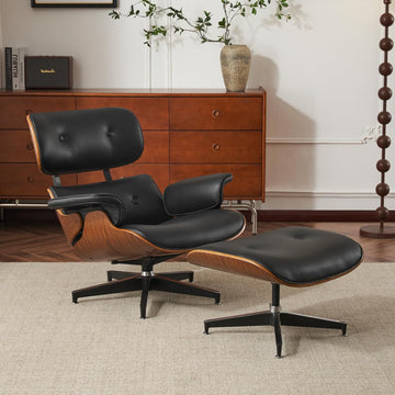 Modern Reading Chair and Ottoman — PU Leather