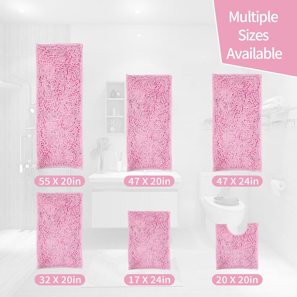 Pink Bathroom Rugs Sets 3 Piece Washable, Luxury ,Chenille Bath Mat Set, Soft Plush Anti-Slip Rectangular Bath, Rug