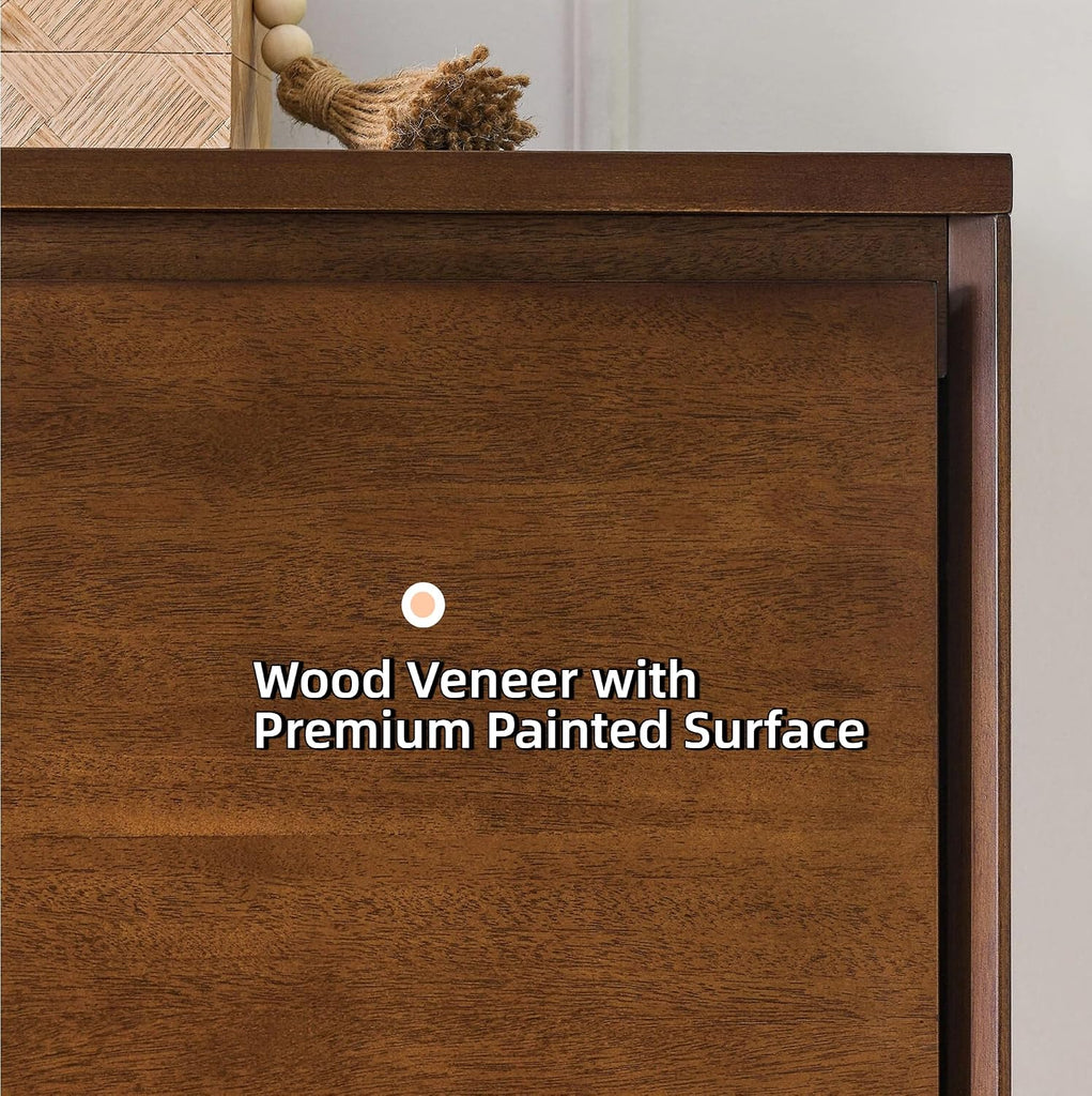 Real Wood Veneer Narrow Sideboard Buffet Modular Storage Cabinet | Real Walnut Veneer,Mid Century Modern Modular Thin