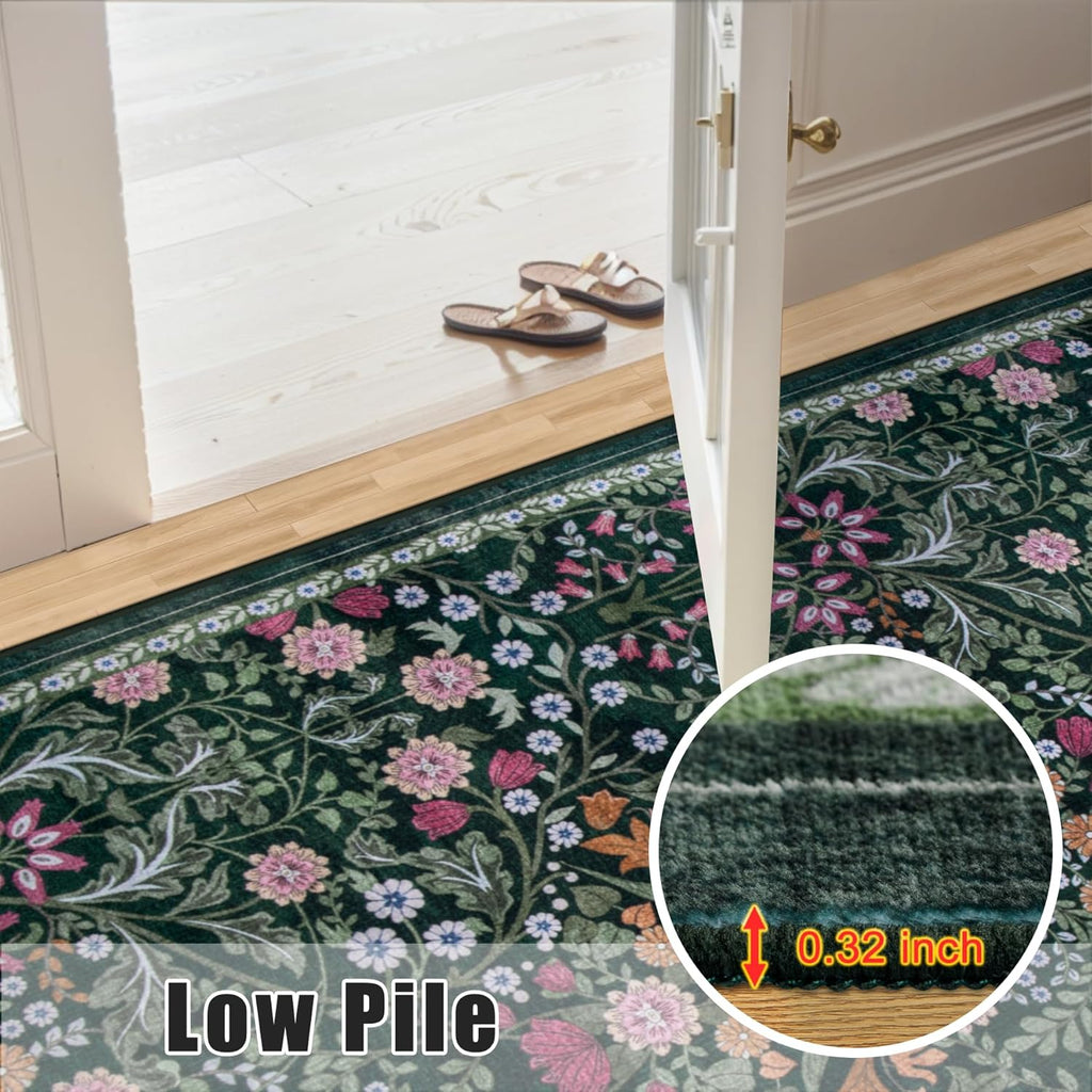 10x14 Area Rugs for Living Room: Floral Washable Rug Vintage Large Soft Boho Non-Slip Carpet Stain R