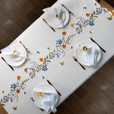 Embroidered Cotton Tablecloth 60 x 90 Inch Rectangle - Washable & Colorfast Table Cover, Farmhouse, 