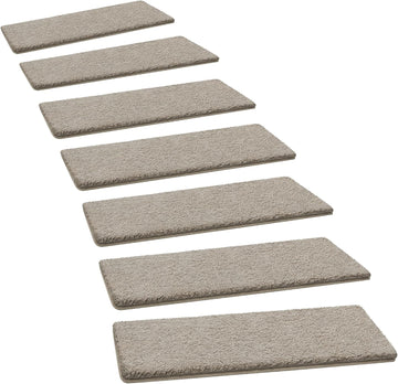 Ultra Plush Carpet Stair Treads 8 x 30 Inch Cream Gray 14 Pcs | Soft Indoor Stair Protector,Reduce Noise,Self