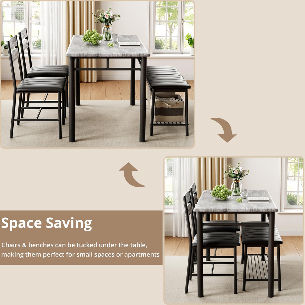 Dining Table Set for 4, Kitchen Table with Upholstered Bench and 2 Chairs, Kitchen Table and Chairs Set for Small