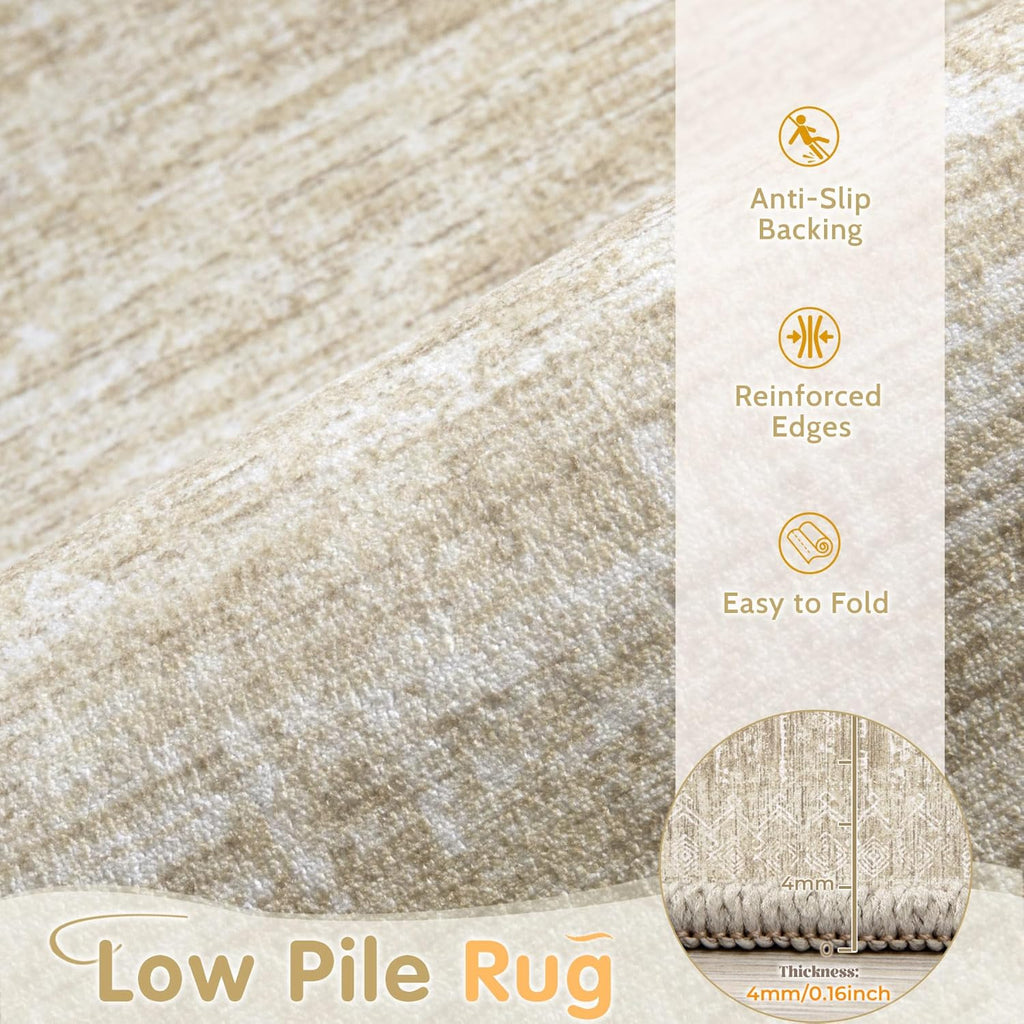 Washable Rug 8x10 Area Rugs: Modern Geometric Rugs for Living Room Non Slip Soft Low Pile Moroccan Indoor Carpet for Bedroom Nursery Dining Room Home Office Children's Room (Beige, 8'x10')