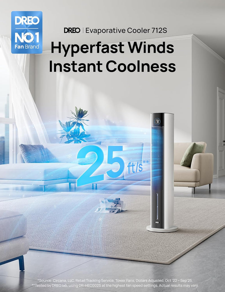 Evaporative Air Swamp Cooler, 43" Cooling Fans that Blow Cold Air 2026 Upgraded, 80° Oscillating Floor Fan