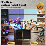 63 Inch L Shaped Desk with Fabric Drawers, Computer Office Desk with Power Outlets and USB-C Port