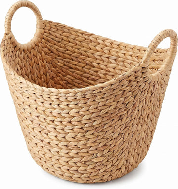 Extra Large Water Hyacinth Woven Storage Basket - Boat-Shaped with Handles & Steel Frame, Natural Decorative Bin for