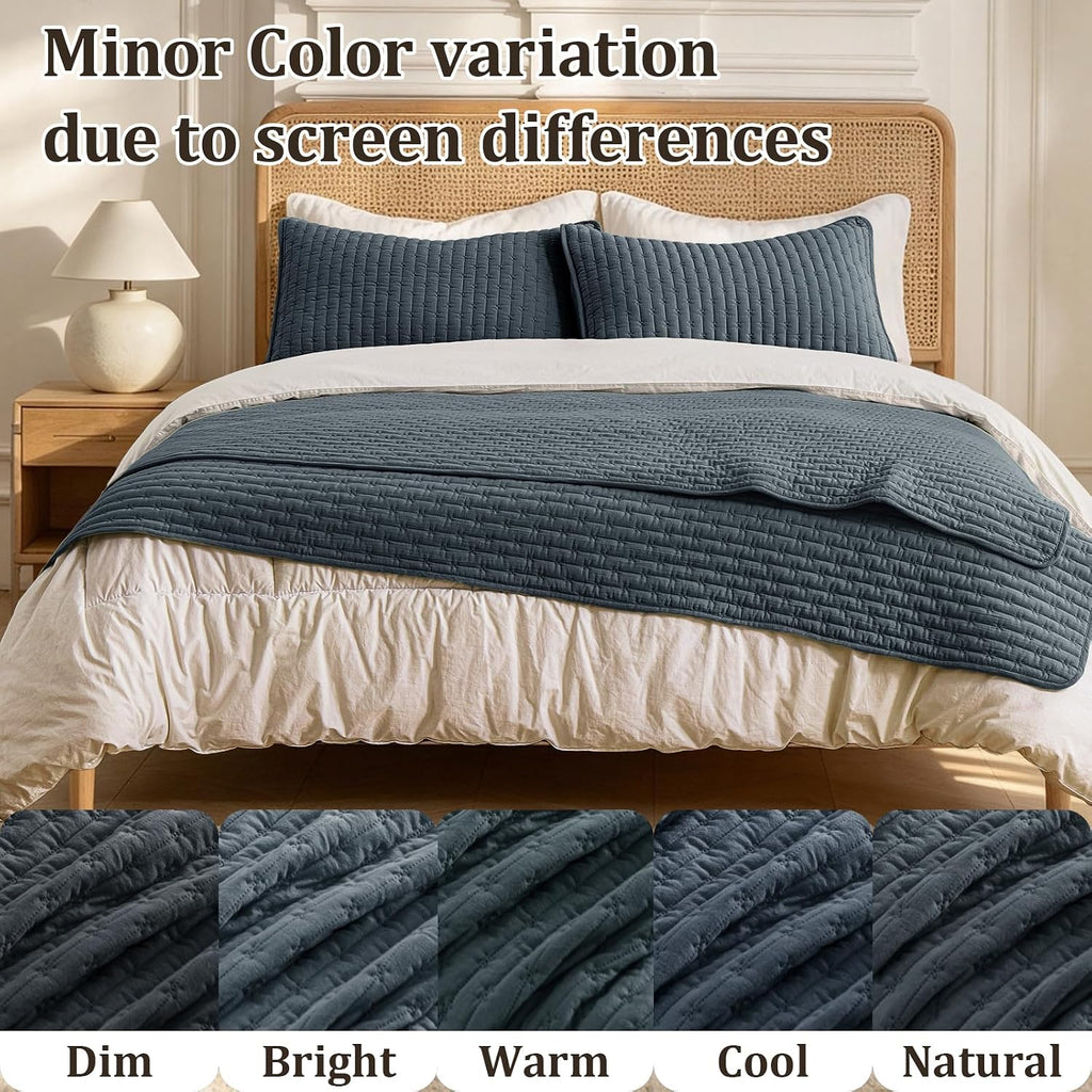 Cotton Quilt Sets California King 106x118 Soft Bedspread Cozy Striped Quilted Bedding with 2 Shams Decorative