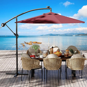 10FT Cantilever Patio Umbrella with Cross Base, Outdoor Offset Market Umbrella with Infinite Tilt and Crank Lift