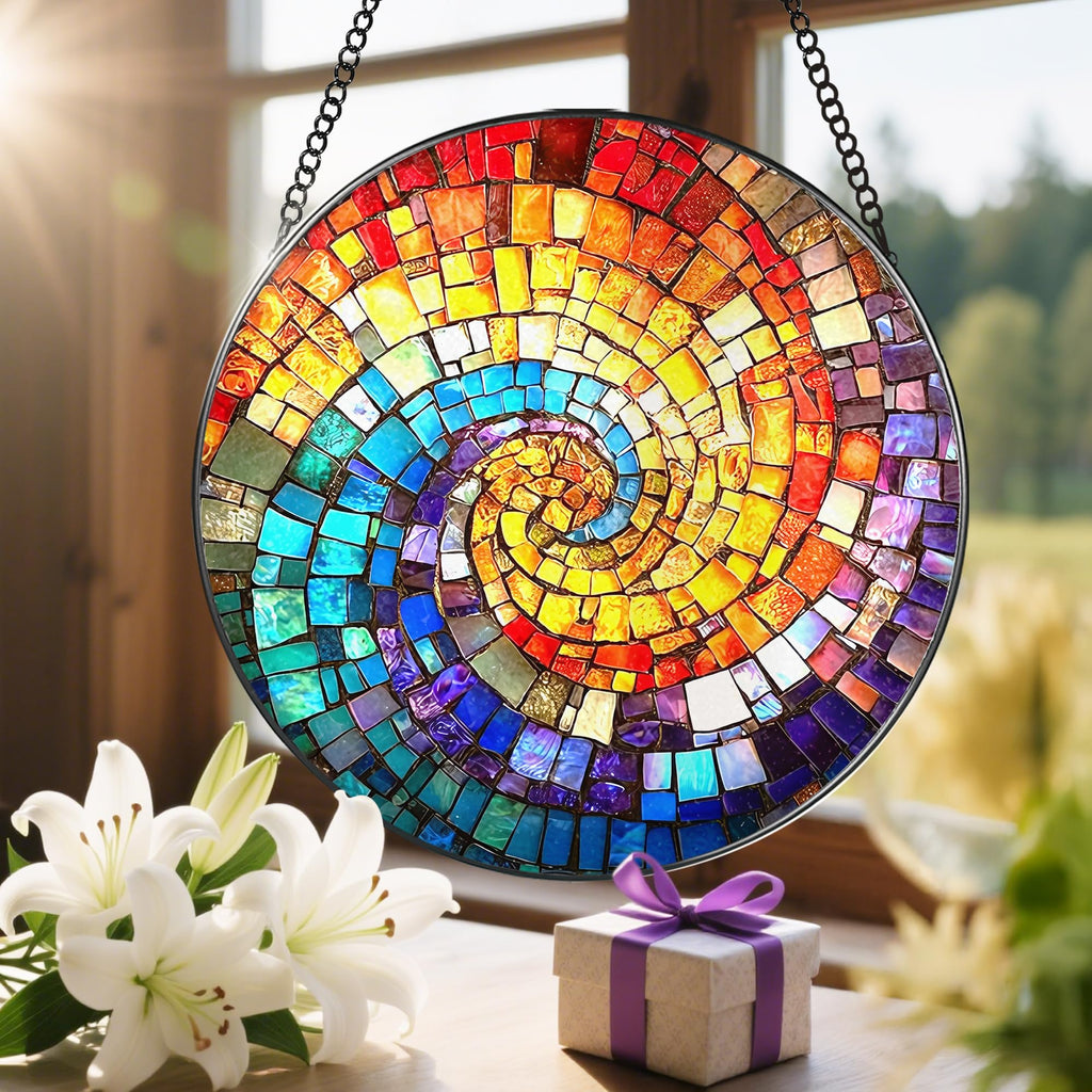 8'' Rainbow Spiral Suncatcher Ornament, Stained Glass Window Hanging, Sun Catchers for Windows Hanging Ornaments