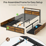 Full Bed Frame with 4 Storage Drawers, Charging Station and LED Lights