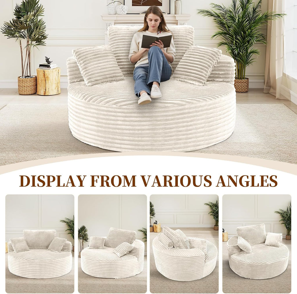 55''L 3.5CM Corduroy Single Foam Sofa, Oversized Round Chair with Pillows, Modern Sleeper s, Lounges, Nurseries and
