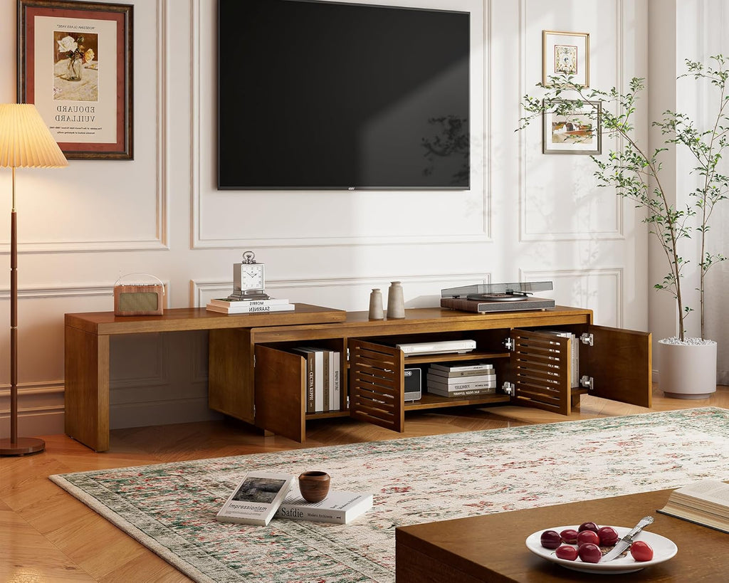 Mid Century Modern TV Stand,Extendable Entertainment Center for 65/70/75/80 Inch TV,Media Console for Living