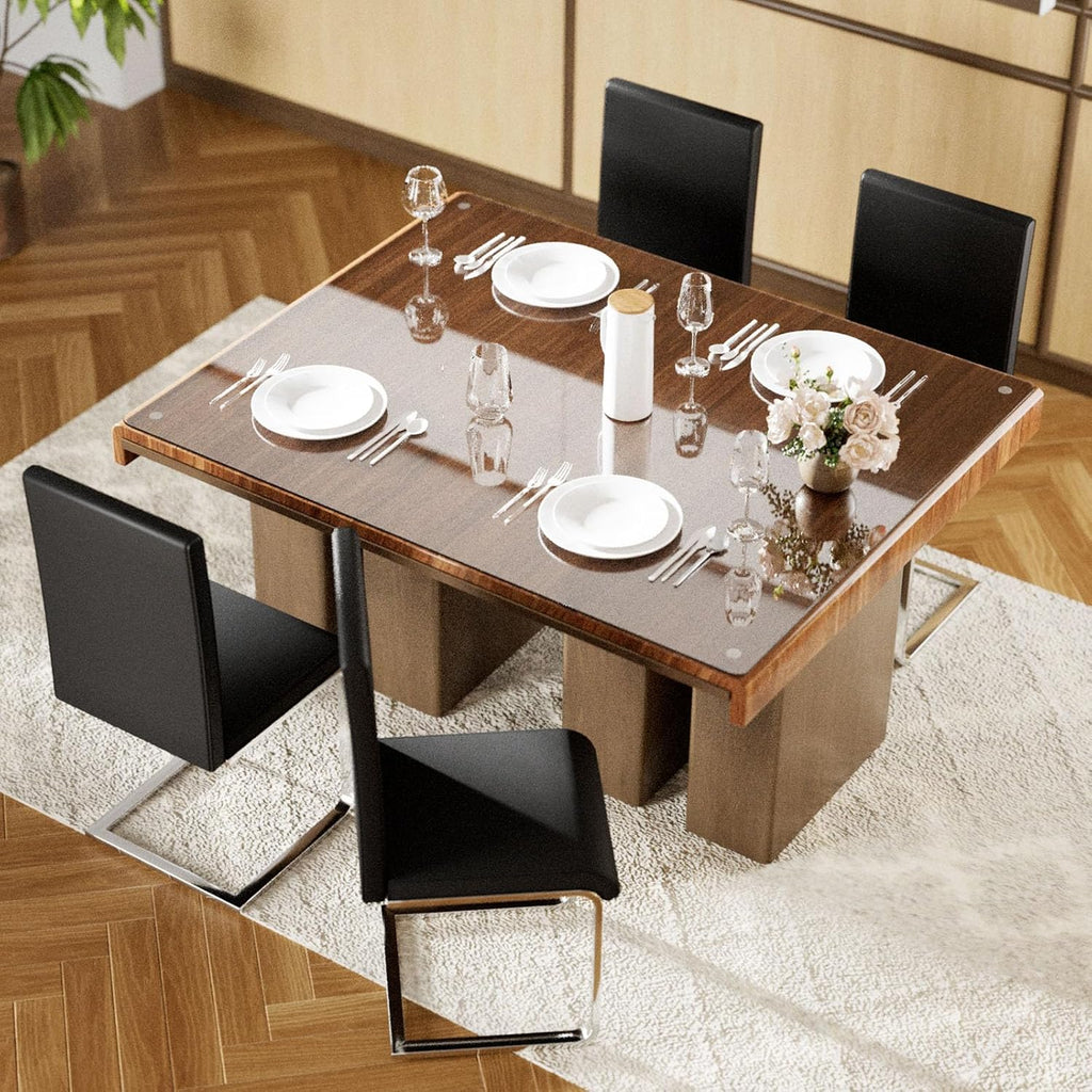 Modern Dining Chairs Set of 4, Faux Leather Dining Room Chairs with Armless Design and Chrome Legs, Space-Saving Kitchen Chairs