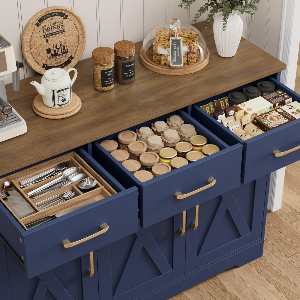 Kitchen Buffet Cabinet with Storage, Sideboard Coffee Bar, Blue