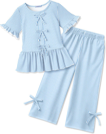Girls Clothes 2 Piece Outfits Butterfly Knot Top and Wide Leg Pant