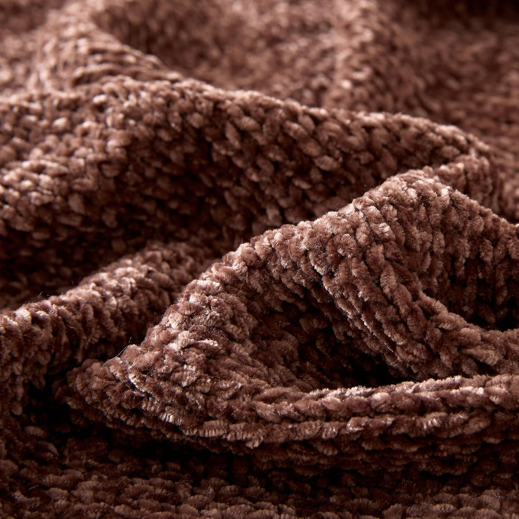Chunky Chenille Knit Throw Blanket, Soft and Warm Lightweight Jersey, 50"×60", Brown