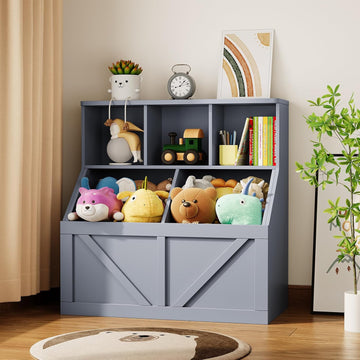 Kids Bookshelf and Toy Storage, Kids Toy Storage Organizer, Grey | Toy Organizer with Storage Cabinet and Cubby