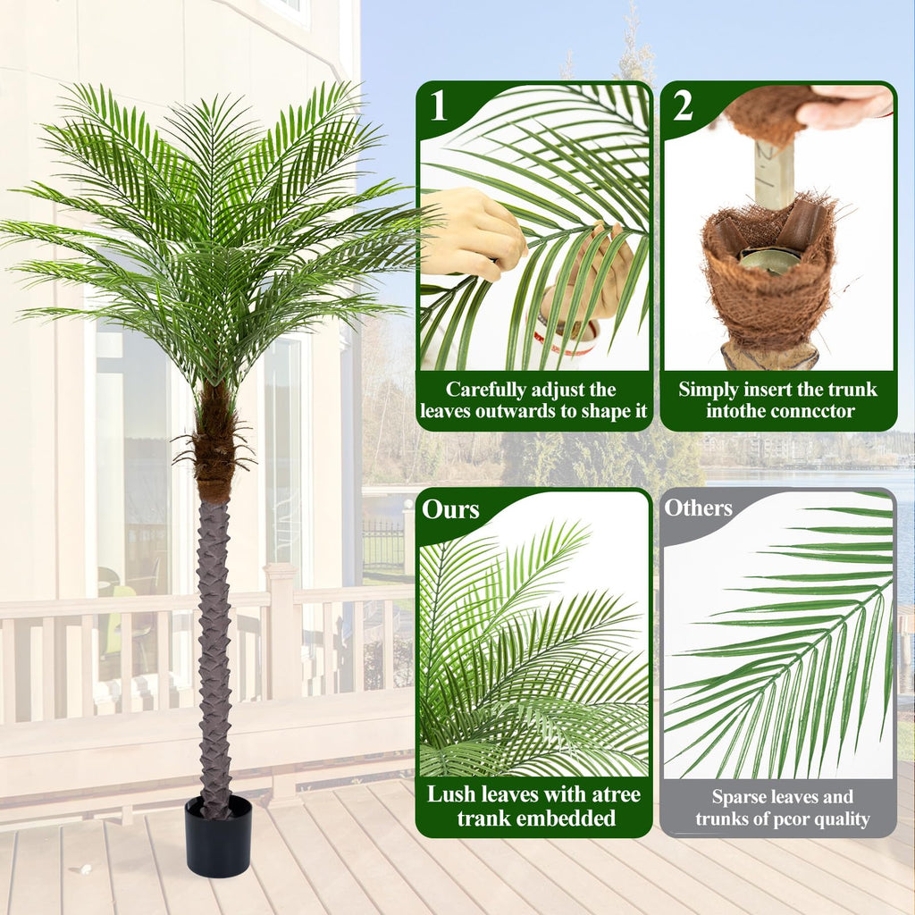 6ft Artificial Phoenix Palm Tree Tall Artificial Palm Trees with 18 Adjustable Leaves, Faux Phoenix Palm Plants for