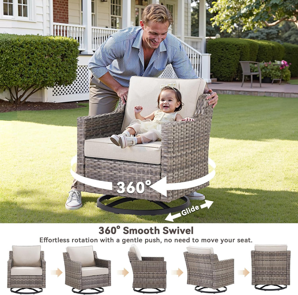 Outdoor Patio Furniture Set-7 Pieces All-Weather Wicker Outdoor Furniture with Swivel Patio Chairs Outdoor Patio