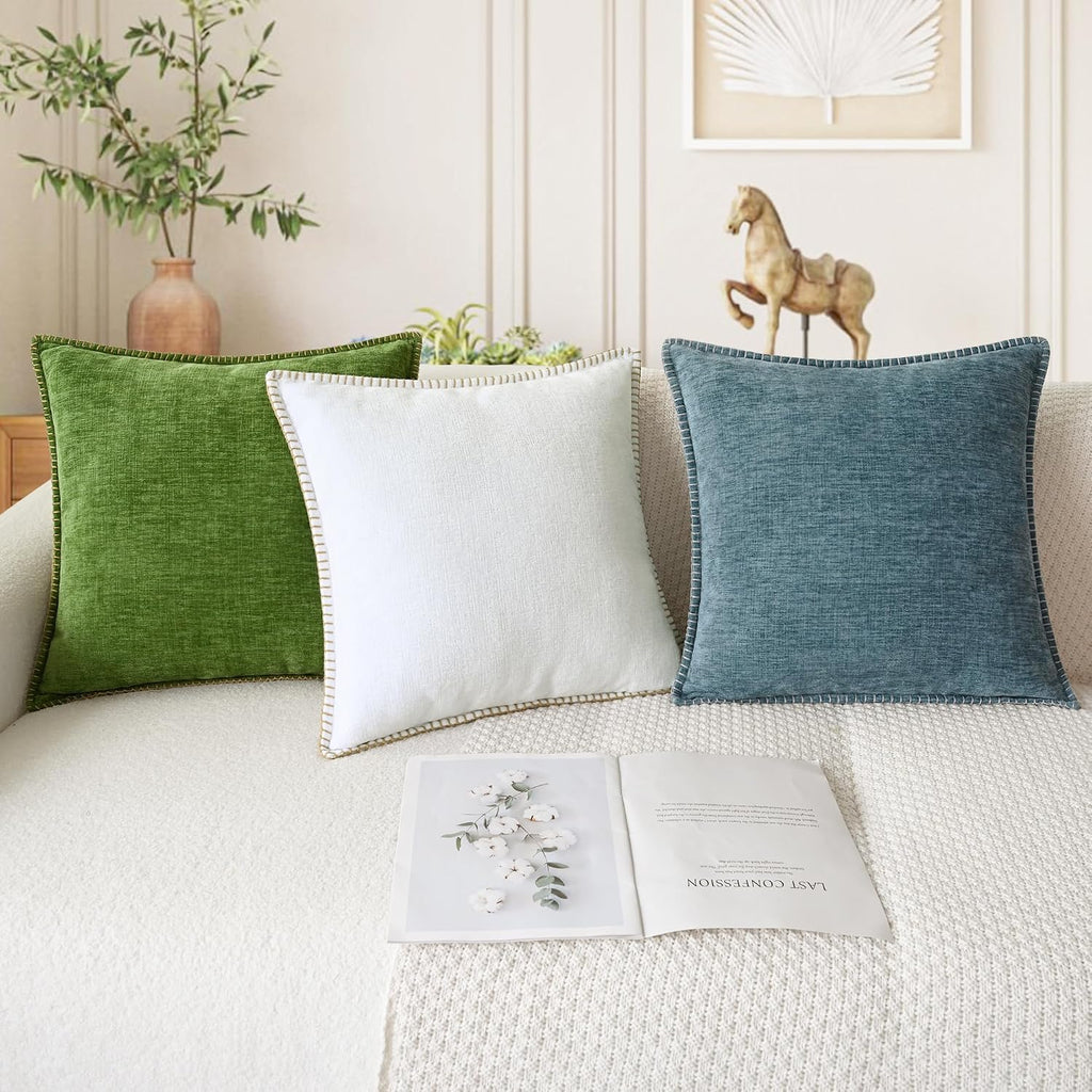 Throw Pillow Covers Decorative 18 X 18 Inches Pack of 2 Cotton Thread Stitching Edges Solid Dyed Soft Chenille