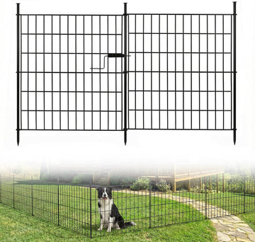 10 Panels No Dig Decorative Outdoor Garden Fence with Gate, 32in (H) x 23.6ft (L) Rustproof Metal Wire Rabbit Dog