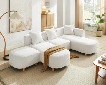 109.84" Modular Sectional Sofa with 3 Pillows, Convertible 5-Seater Comfy Boucle Cloud Couch with Ottoman