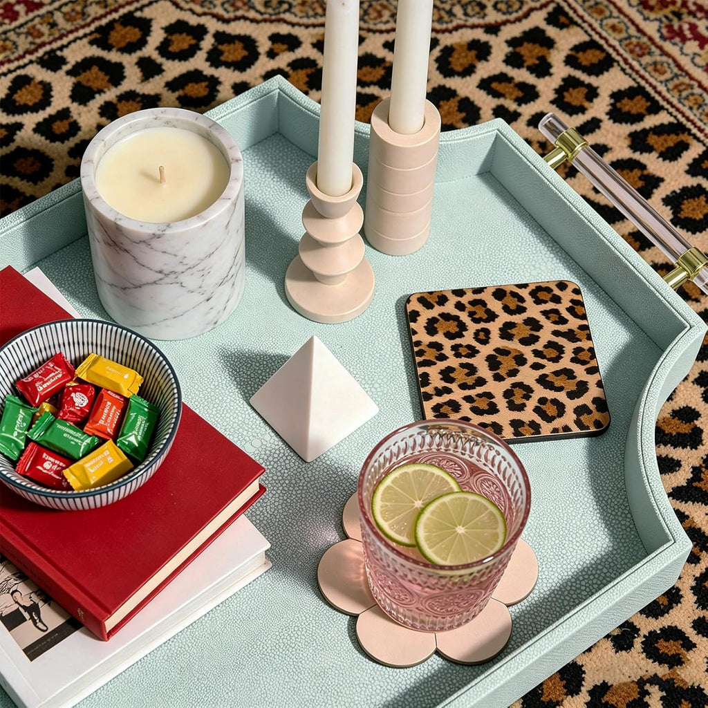 22.6'' × 13'' Coffee Table Tray Shagreen Decorative Tray for Ottoman Home Decor Serving Tray with Acrylic Gold