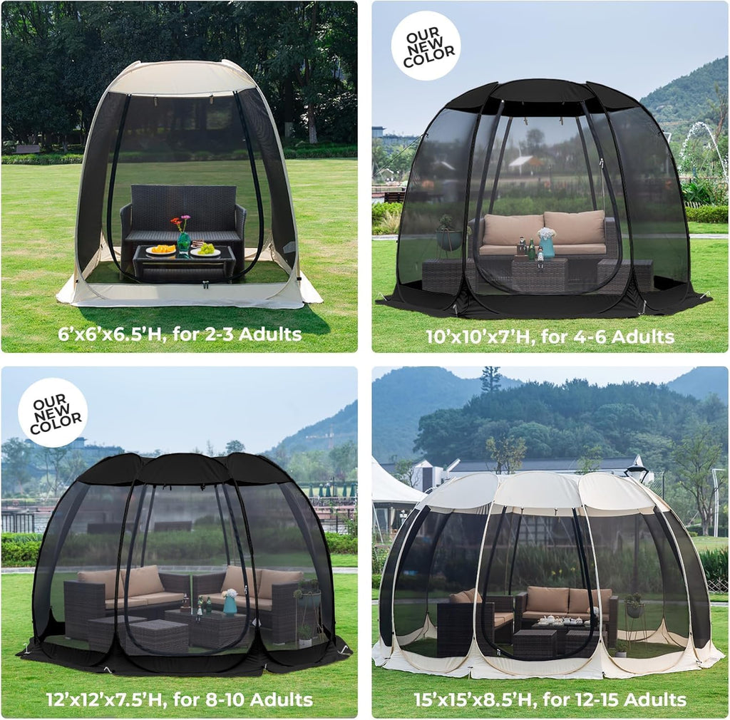 Pop Up Screen House Tent, Instant Outdoor Gazebo with Mosquito Netting & UPF 50+ Sun Protection - Black