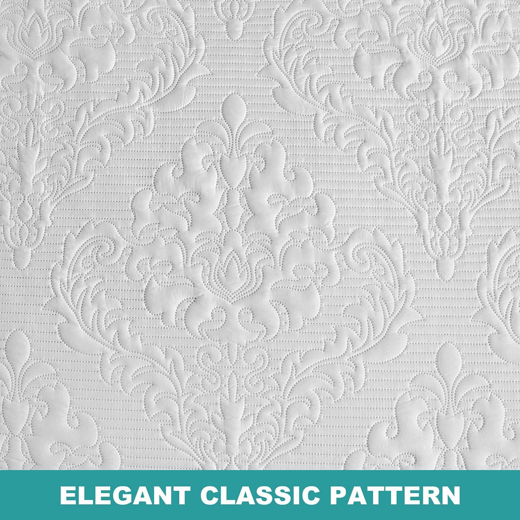 White Quilt - Ultrasonic Summer Bedspread, Soft Lightweight Coverlet Bedding Set, 3 Pieces (1 Quilt, 2 Pillowcases)