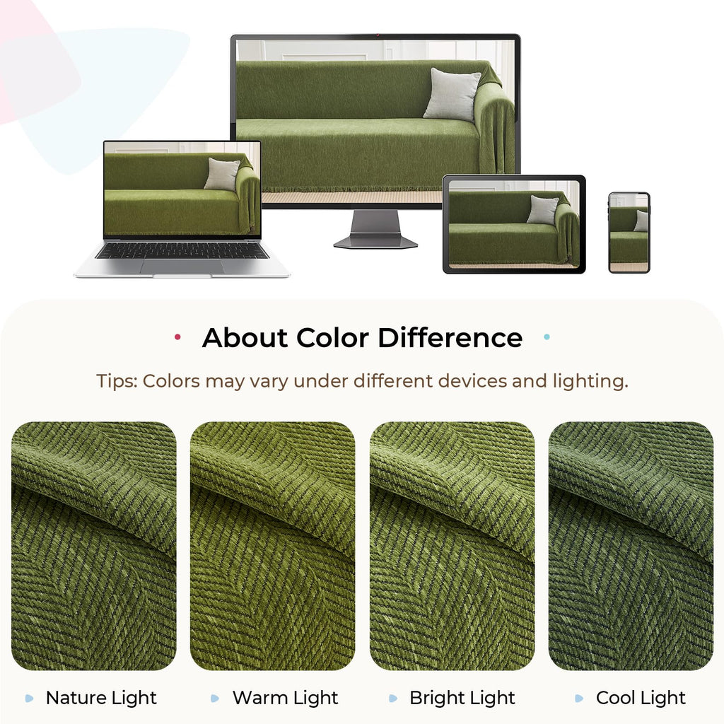 Herringbone L Shaped Couch Cover for Sectional Sofa, 2 Pcs, Green