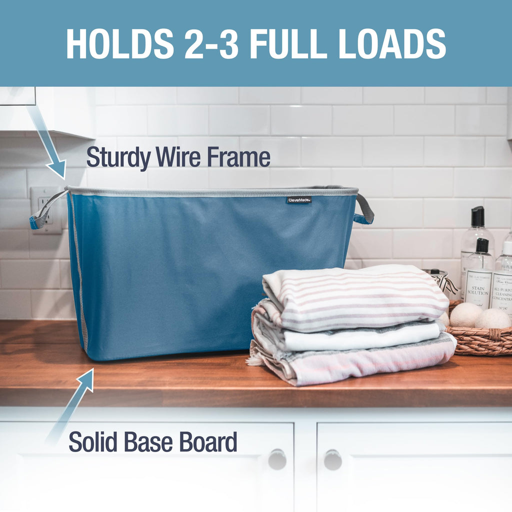 Collapsible Laundry Baskets, 60L 2 Pack, 55 lb, Pop-Up, Denim