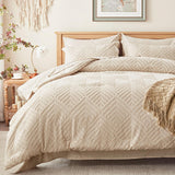 Queen Comforter Set 7 Pieces, Beige Bed in a Bag Queen, Tufted Boho Bedding Set with 1 Comforter, 2 Pillow Shams