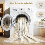 9x12 Washable Abstract Area Rug, Large Neutral Non-Slip Carpet for Living Room Bedroom Grey Gold