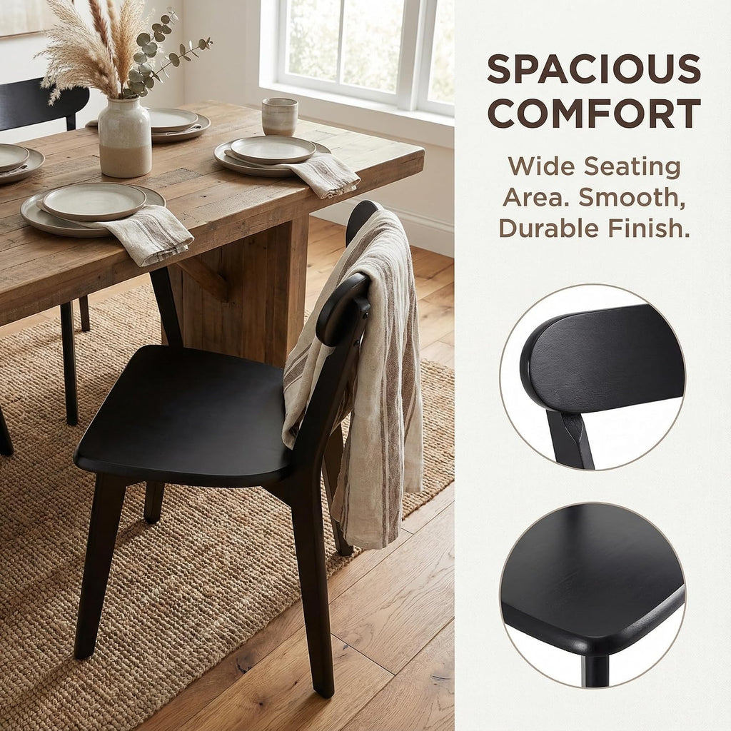 Farmhouse Solid Wood Dining Chairs Set of 4, Mid Century Modern Armless Kitchen & Dining Room Chairs with Curved Back